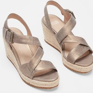 Eileen Fisher Size 7 Beckon Metallic Suede Espadrille Wedge New Without Box
